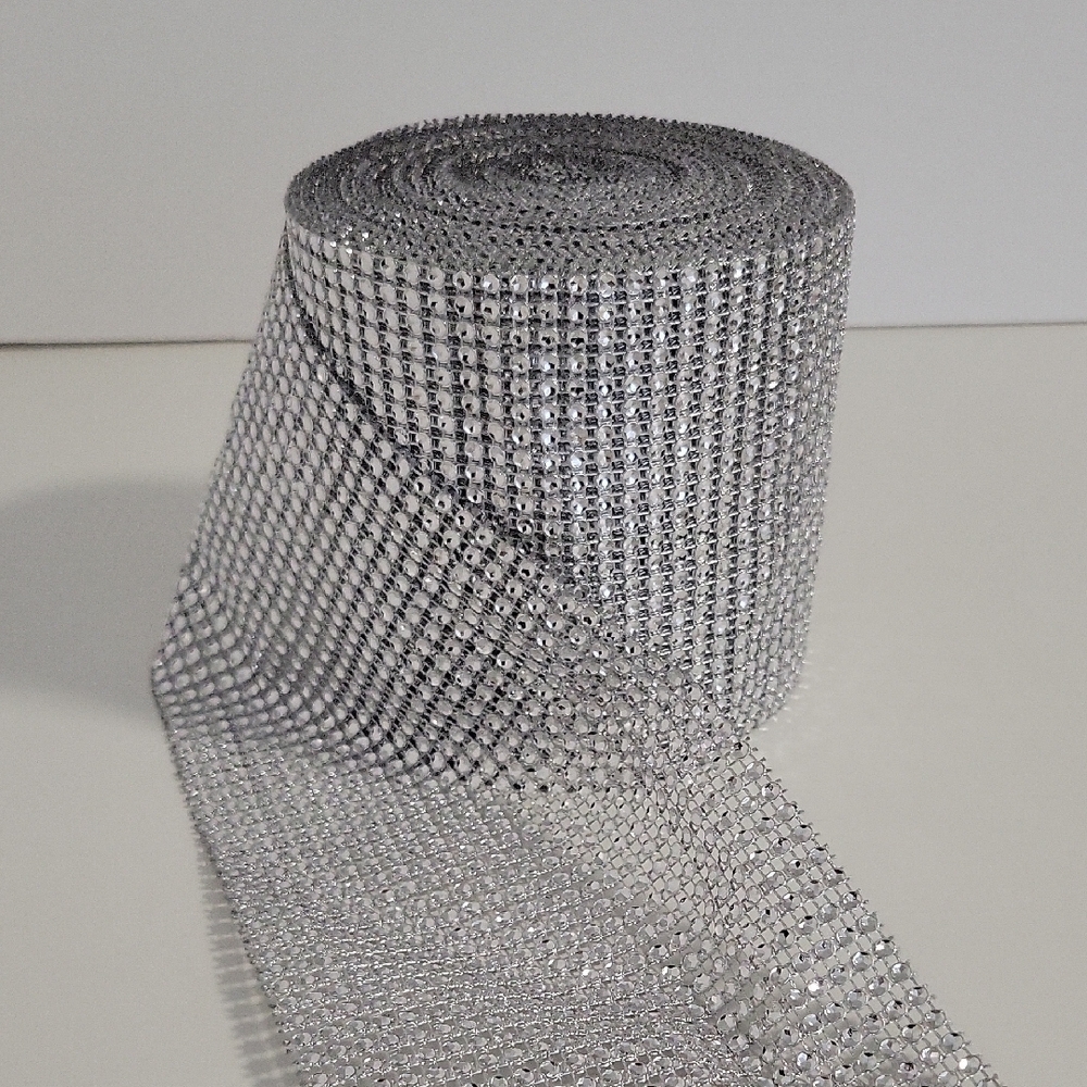 1x Silver Rhinestone Mesh Roll